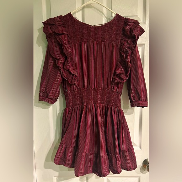 LoveShackFancy Cassi Striped Ruffle 3/4 Sleeve Mini Dress Size Large - Picture 5 of 12